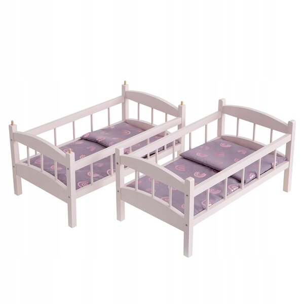 Regenbogen-Puppenetagenbett aus Holz mit Leiter und rosa Leinen