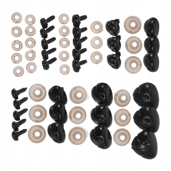 Set 30 Nasi in Plastica Neri per Pupazzi con Fissaggi Sicuri e Vari Formati