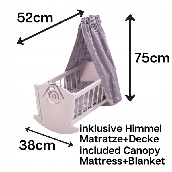 Howa Culla in legno per bambole Rainbow - lettino per bambini 3+ in tonalità rosa