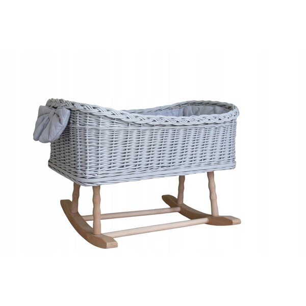 Graue Korbwiege für Puppen mit Bettzeug und Matratze, bis 55 cm