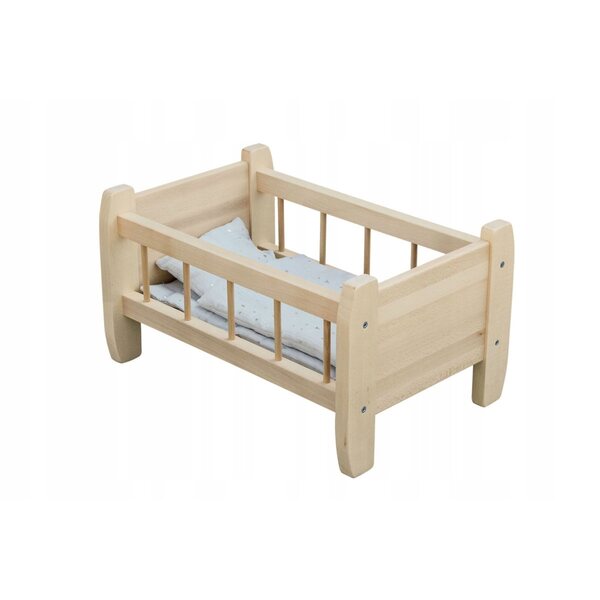 Letto in legno massello per bambole con biancheria personalizzata, naturale e resistente