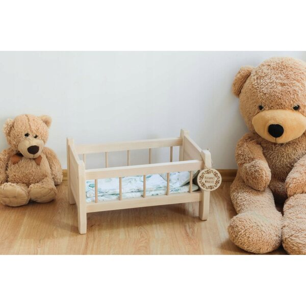 Letto in legno massello per bambole con biancheria personalizzata, naturale e resistente