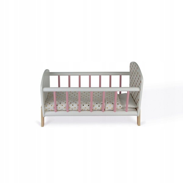 Janod Candy Chic lettino in legno per bambole con cuscino e copertina