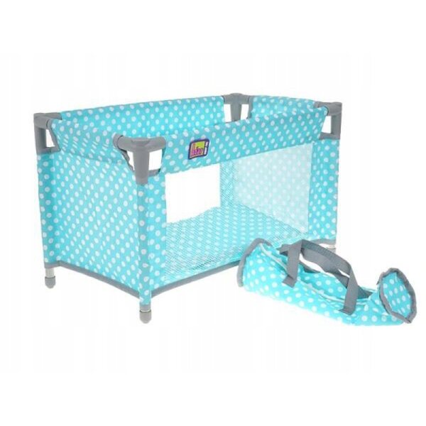 Letto Verde Menta per Bambole Pieghevole con Accessori e Borsa Portatile