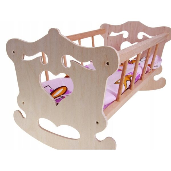 Holzwiege mit herzgemusterter Bettwäsche für Malimas-Puppen, leicht und widerstandsfähig