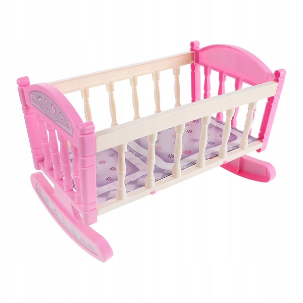 Mini Lettino a Dondolo Rosa per Bambole in Plastica, Design Realistico