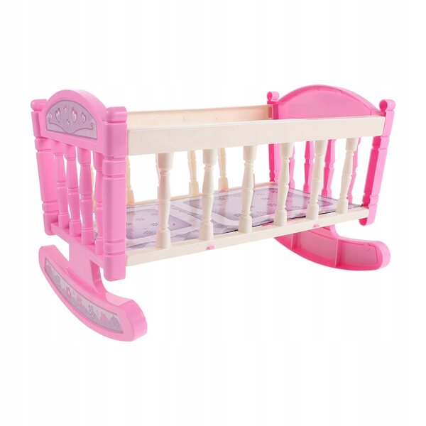 Mini Lettino a Dondolo Rosa per Bambole in Plastica, Design Realistico