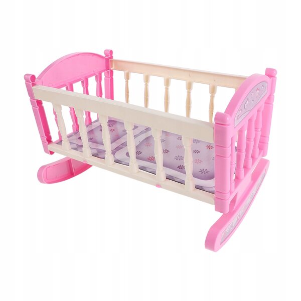 Mini Lettino a Dondolo Rosa per Bambole in Plastica, Design Realistico