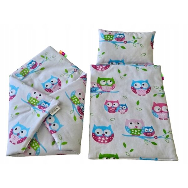 Bettwäsche- und Pucktuchset für Puppen, OEKO-TEX-Baumwolle, handgefertigt, Eulen