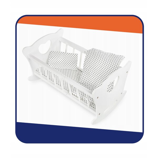 Dondolo in legno per bambole con biancheria da letto completo per bambine