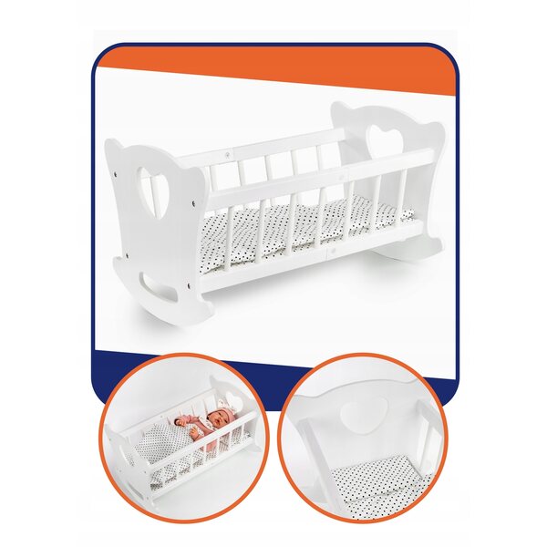 Dondolo in legno per bambole con biancheria da letto completo per bambine
