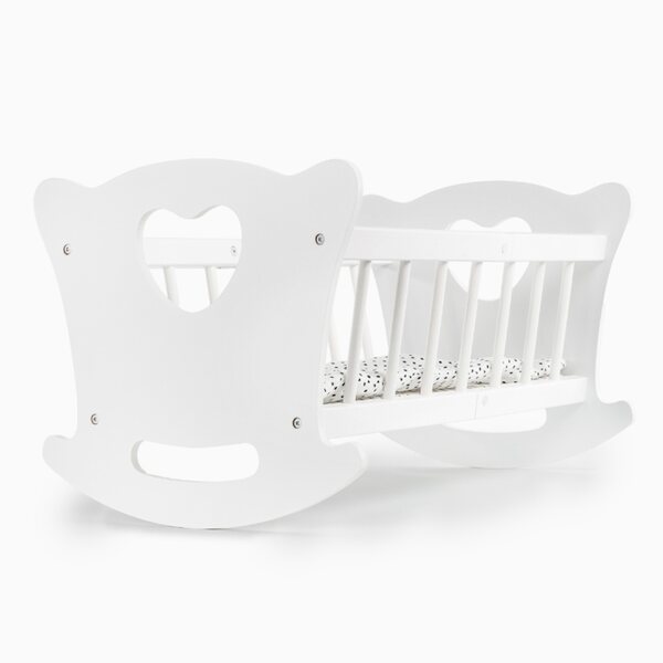 Dondolo in legno per bambole con biancheria da letto completo per bambine