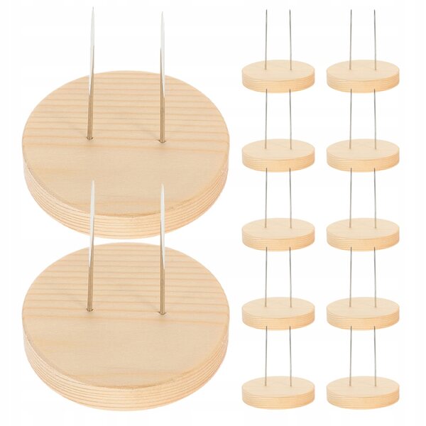 Set da 12 Eleganti Stativi in Legno Beige per Esposizione Bambole con Base Solida