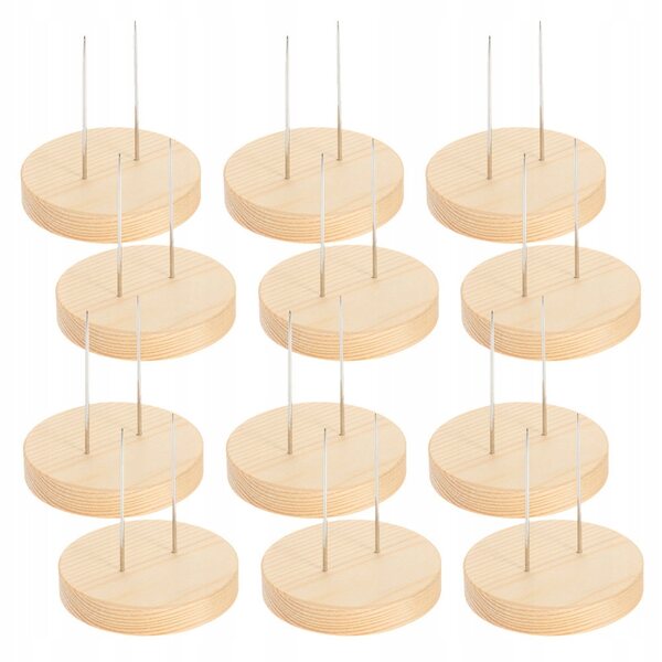 Set da 12 Eleganti Stativi in Legno Beige per Esposizione Bambole con Base Solida
