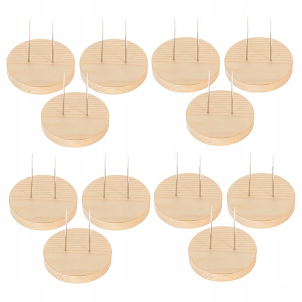 Set da 12 Eleganti Stativi in Legno Beige per Esposizione Bambole con Base Solida