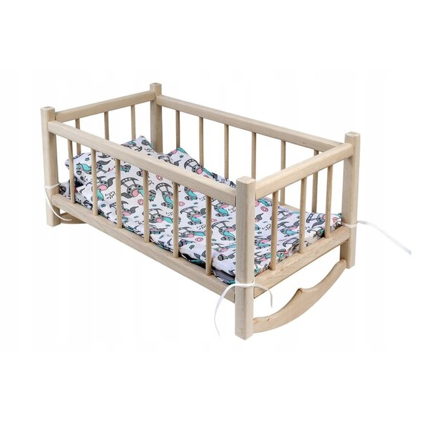 Holzbett für Puppen mit 3-teiligem umweltfreundlichem Pony-Motiv-Bettwäscheset
