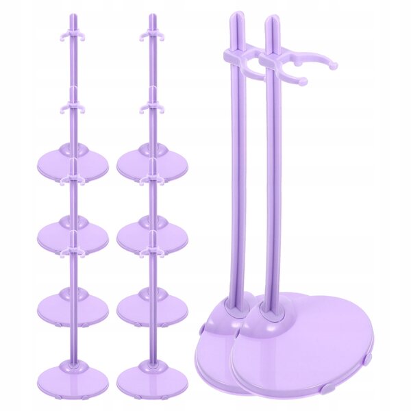 Set van 10 verticale steunen van lavendelkleurig plastic voor het tentoonstellen van poppen en beeldjes
