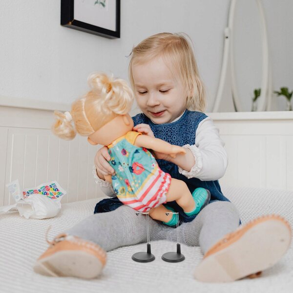 Set van 4 zwarte verstelbare steunen voor poppen en figuren in PVC en ijzer, ideaal 20 cm