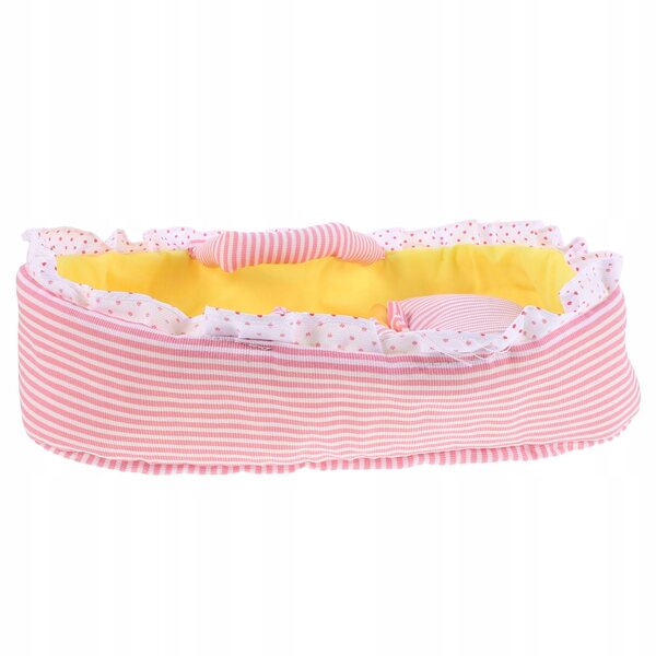 Delicata culla rosa in tessuto per bambole, ideale per giochi creativi e trasporto