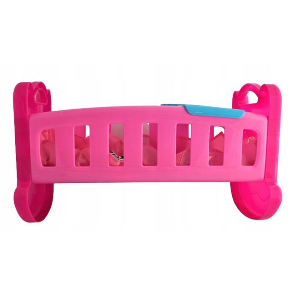 Culla per bambole bianco-rosa BOLO con tessuto, gioco sicuro per bambini 2+ anni