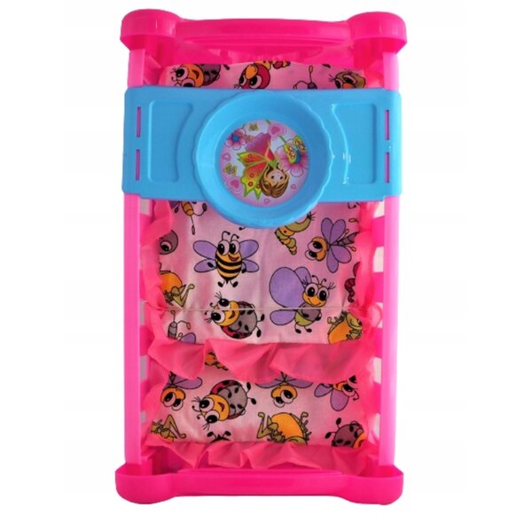 Culla per bambole bianco-rosa BOLO con tessuto, gioco sicuro per bambini 2+ anni