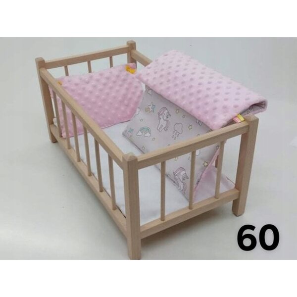 Komplettes Bettwäscheset für Puppenbett aus Baumwolle und Minky 25x15 und 40x30 cm