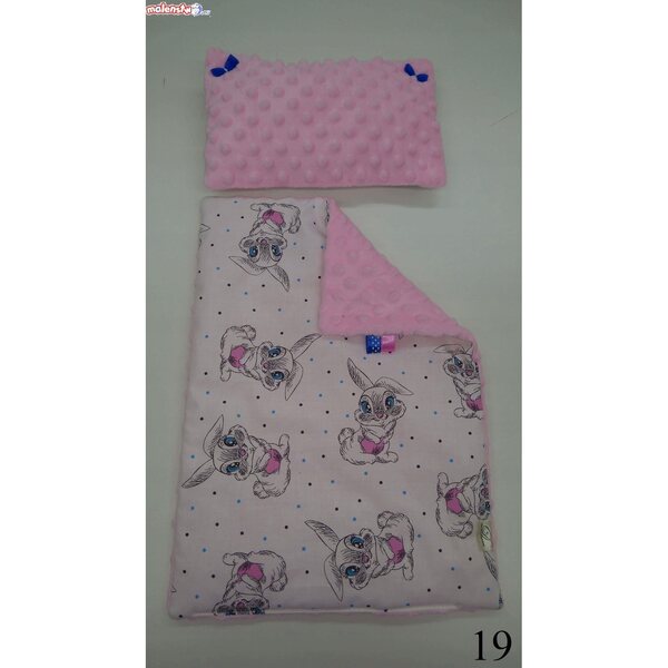 Komplettes Bettwäscheset für Puppenbett aus Baumwolle und Minky 25x15 und 40x30 cm