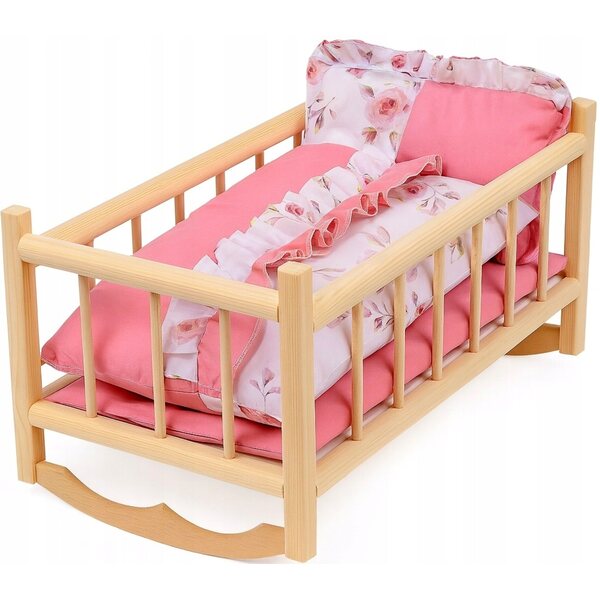 Culla per bambole in legno con biancheria da letto in cotone premium, realizzata a mano 555