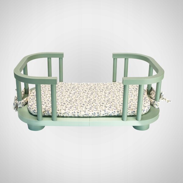 Letto per bambole in plastica riciclata ecologica, colore azzurro, 42,5x24,5x17,5 cm