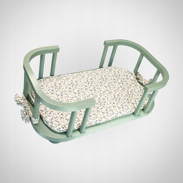 Letto per bambole in plastica riciclata ecologica, colore azzurro, 42,5x24,5x17,5 cm