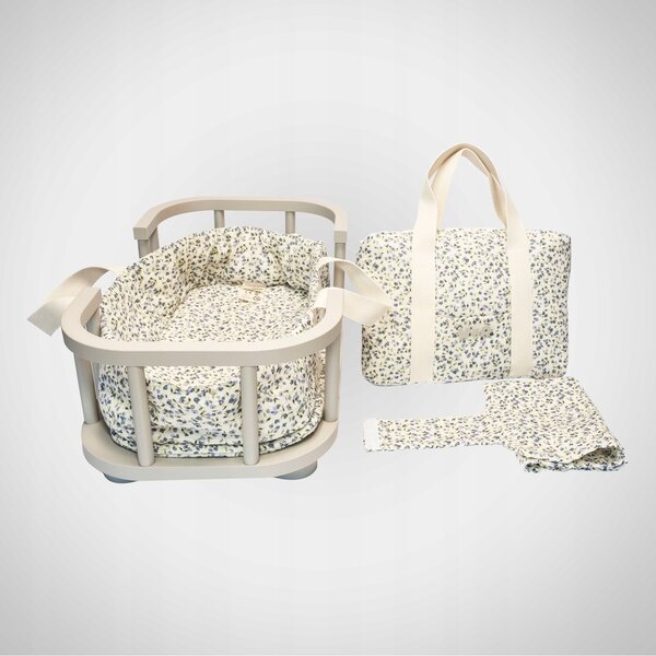 Letto per bambole in plastica riciclata ecologica, colore azzurro, 42,5x24,5x17,5 cm