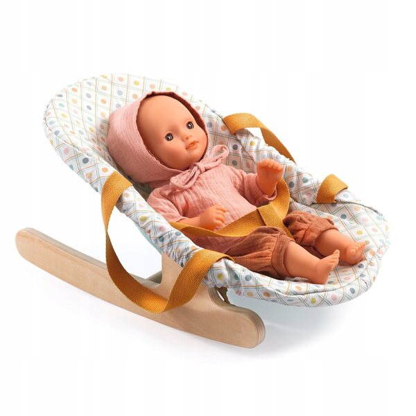 DJECO Bouncer Pomea, Schaukelstuhl für Puppen mit waschbarem Bezug bei 30°C
