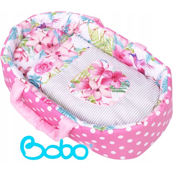 Babytrage für 45-cm-Puppen, rosa Blumen – weiche Baumwolle und hypoallergene Polsterung