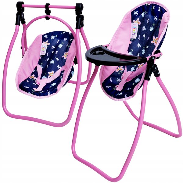 Doris 3 in 1 Set: Sitz, Schaukelstuhl und Babytrage für Puppen für Mädchen ab 3 Jahren