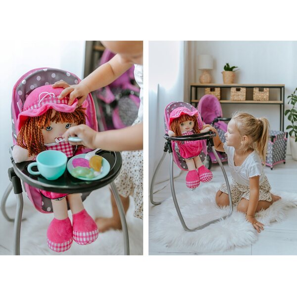 Doris 3 in 1 Set: Sitz, Schaukelstuhl und Babytrage für Puppen für Mädchen ab 3 Jahren