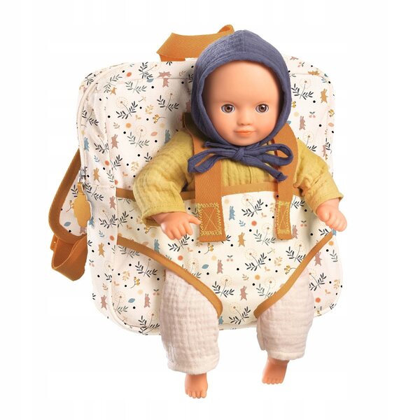 DJECO Pomea 2 in 1 Rucksack und Tragetasche für Puppen, Beige – Zubehör für Kinder ab 18 Monaten