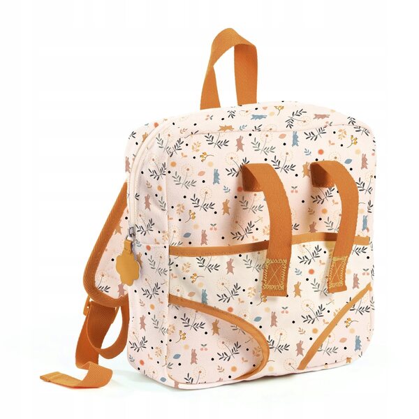 DJECO Pomea 2 in 1 Rucksack und Tragetasche für Puppen, Beige – Zubehör für Kinder ab 18 Monaten