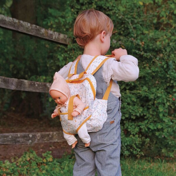 DJECO Pomea 2 in 1 Rucksack und Tragetasche für Puppen, Beige – Zubehör für Kinder ab 18 Monaten