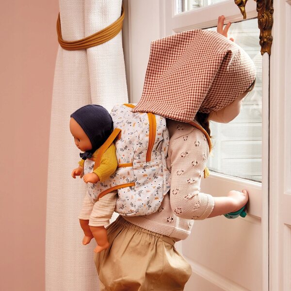 DJECO Pomea 2 in 1 Rucksack und Tragetasche für Puppen, Beige – Zubehör für Kinder ab 18 Monaten