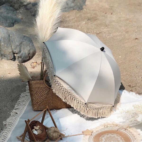 Parasol bambino da spiaggia con frange e protezione solare resistente al vento