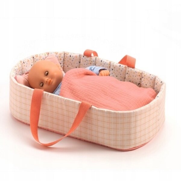 Babytrage, Puppenkorb, Djeco POMEA-Kollektion rosa, 36 cm, weiche Baumwolle