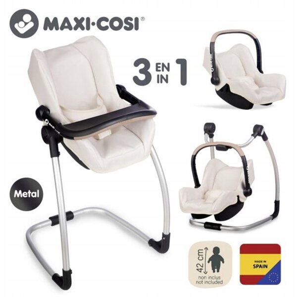 Smoby Maxi-Cosi 3w1 Fotelik samochodowy i krzesełko dla lalek beżowe