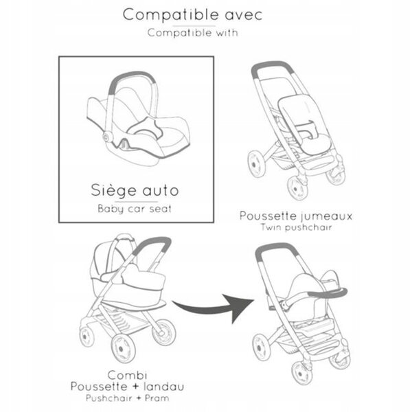 Smoby Maxi-Cosi 3w1 Fotelik samochodowy i krzesełko dla lalek beżowe