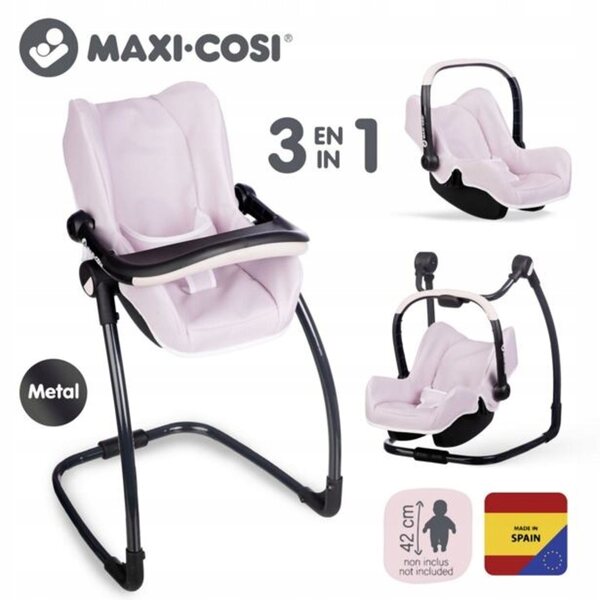 Smoby Maxi-Cosi 3 in 1 Fotelik Auto und Hochstuhl für Puppen hellrosa