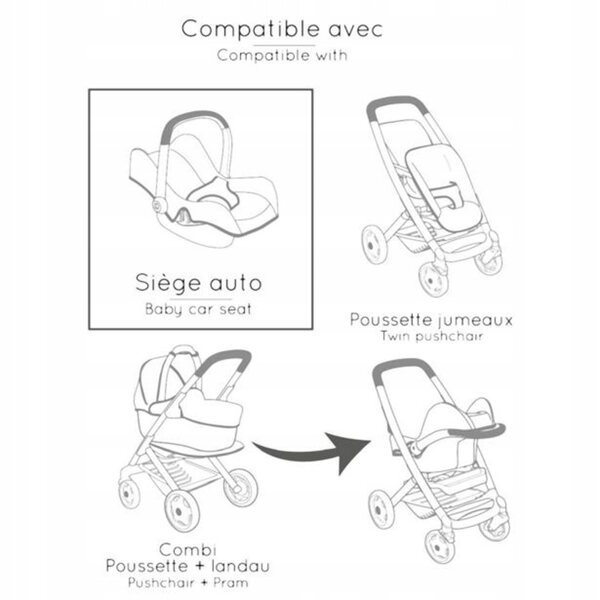 Smoby Maxi-Cosi 3 in 1 Fotelik Auto und Hochstuhl für Puppen hellrosa