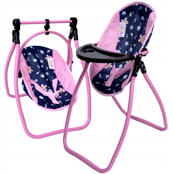 Doris 3in1 Puppenfütterungsstuhl rosa – Schaukel- und Schaukelstuhl