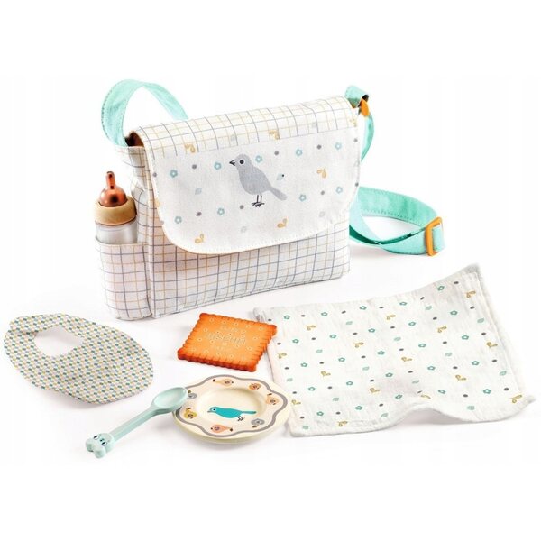 Pomea Djeco Puppennahrungsset mit Tasche und Zubehör für Kinder ab 2 Jahren