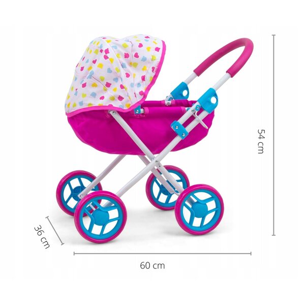 Tiefer Kinderwagen für Milly Mally Dori-Puppen mit abnehmbarem Verdeck und Matratze