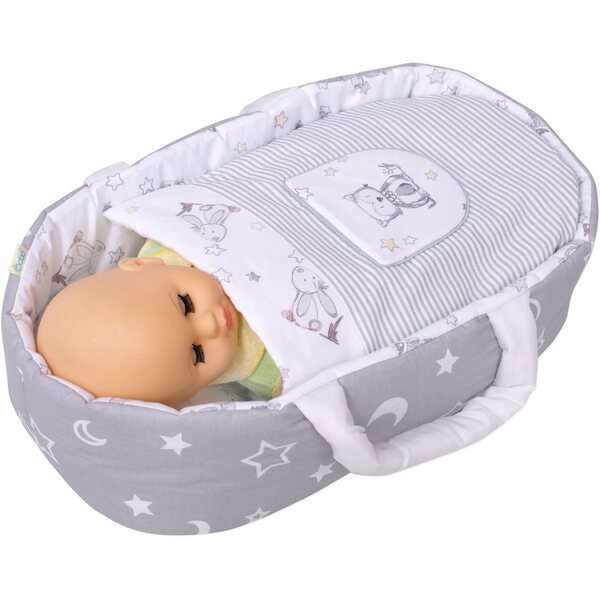 BOBO Babytrage für Puppen bis 45 cm mit Bettdecke und dekorativer Applikation