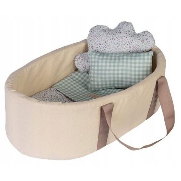 Beige- und mintgrüne Babytrage für Cloe Asi-Puppen 42–46 cm mit Bettwäsche: Komfort und Design